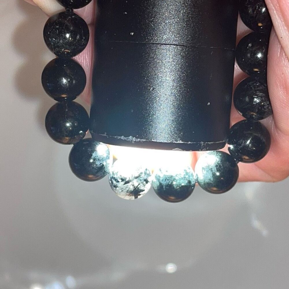 Black tourmaline in quartz 8mm stretch bracelet Crystal 7 inches ONE NEW - Picture 7 of 13
